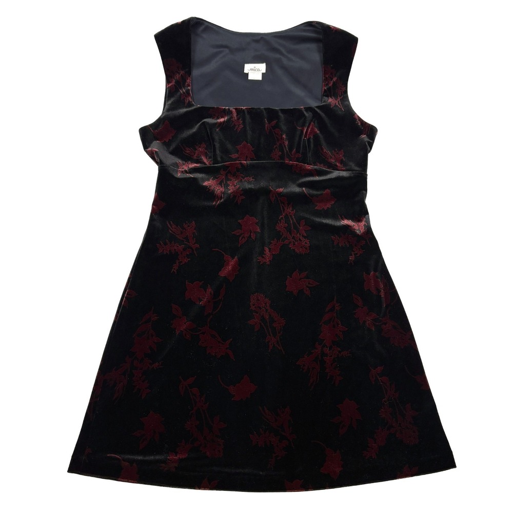VTG 90s Mica Sleeveless Velvet Mini Dress Womens SZ 10 Black Burgandy Punk Whims